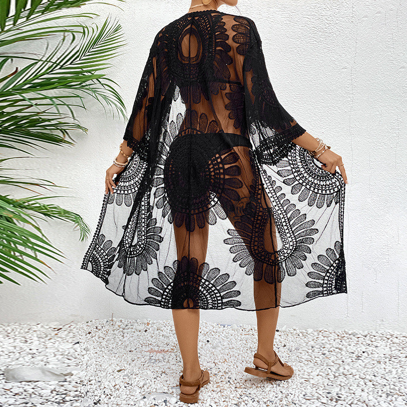 Kimono Sheer Floral - Lace Embroidered Lightweight Kimono Sheer Floral