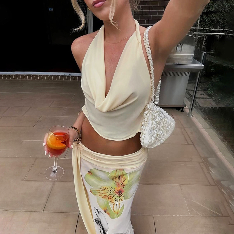 Maxi Dress Halter - TARUXY Sexy Long Skirt Two Piece