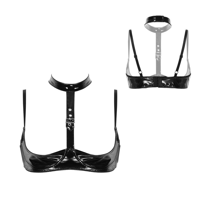 Womens Patent Leather Lingerie - Bralette Triangle Set reseña y precio