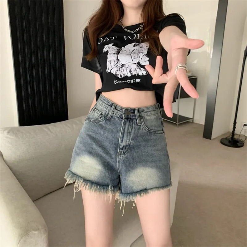 Women American Retro Denim Sho - Shorts Denim Frayed reseña y precio