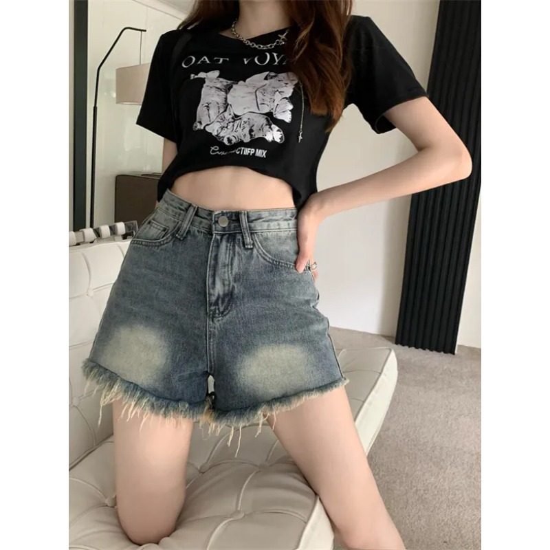 Women American Retro Denim Sho - Shorts Denim Frayed reseña y precio