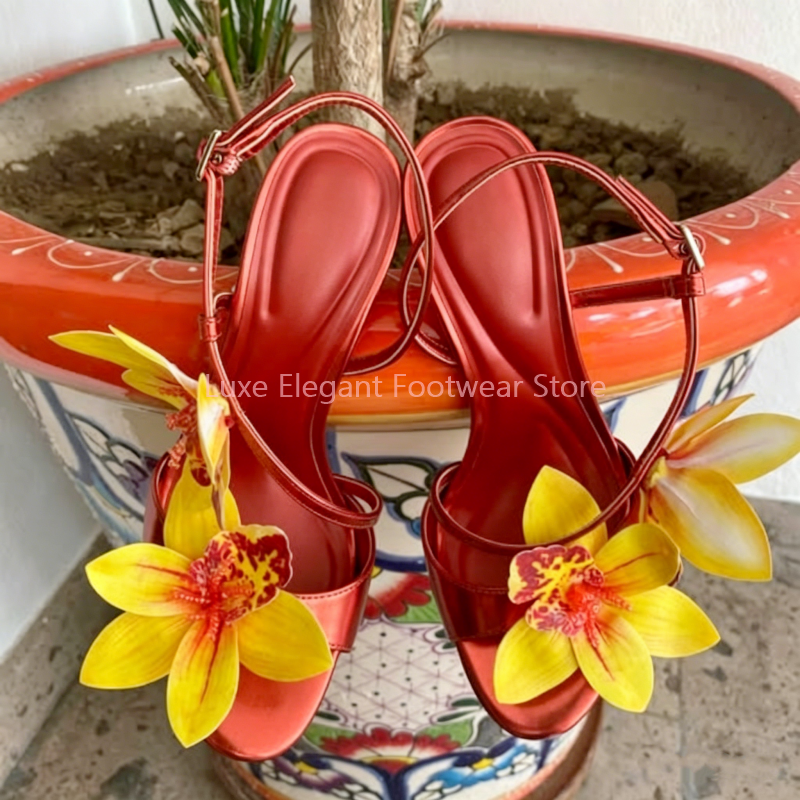 Red Flower Decor Back Strap Ho - Sandal Strappy Heeled reseña y precio