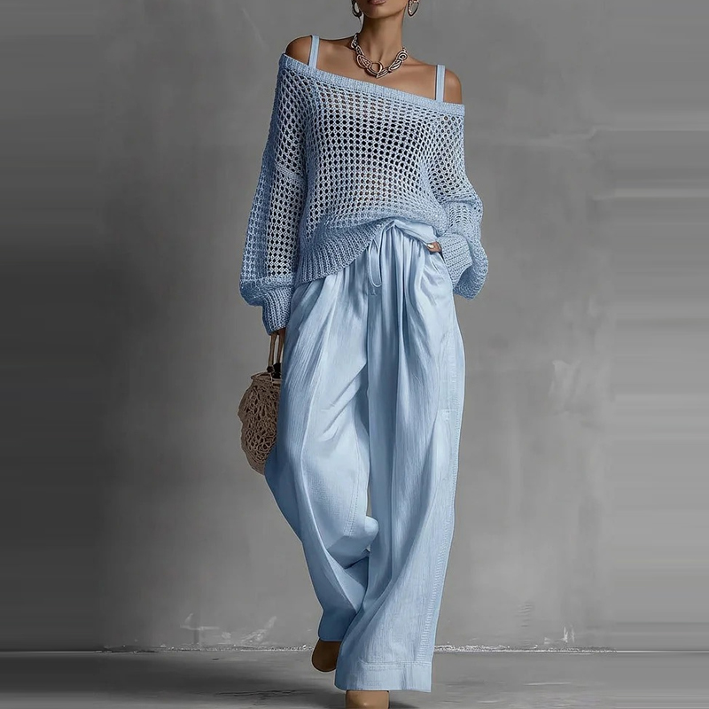 Fashion Solid One Shoulder Lon - Linen Pant Wide reseña y precio