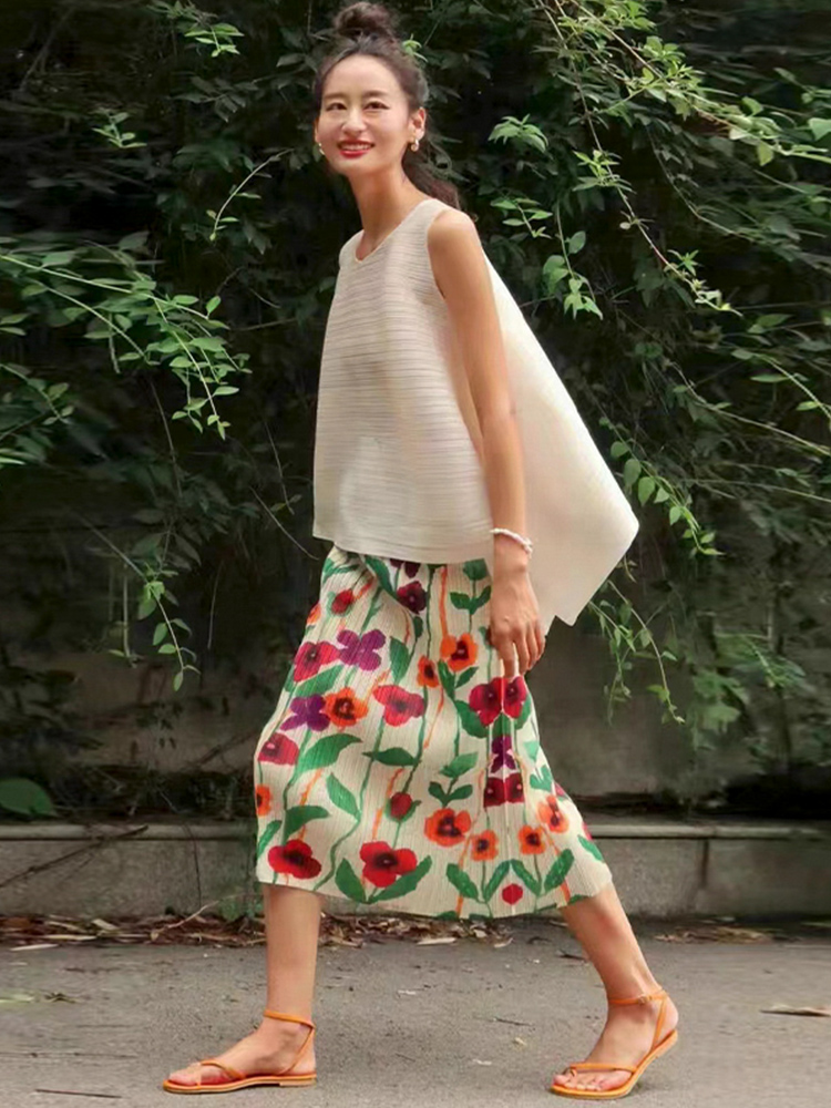  Floral Print Slimming Comfort - Midi Skirt Floral reseña y precio