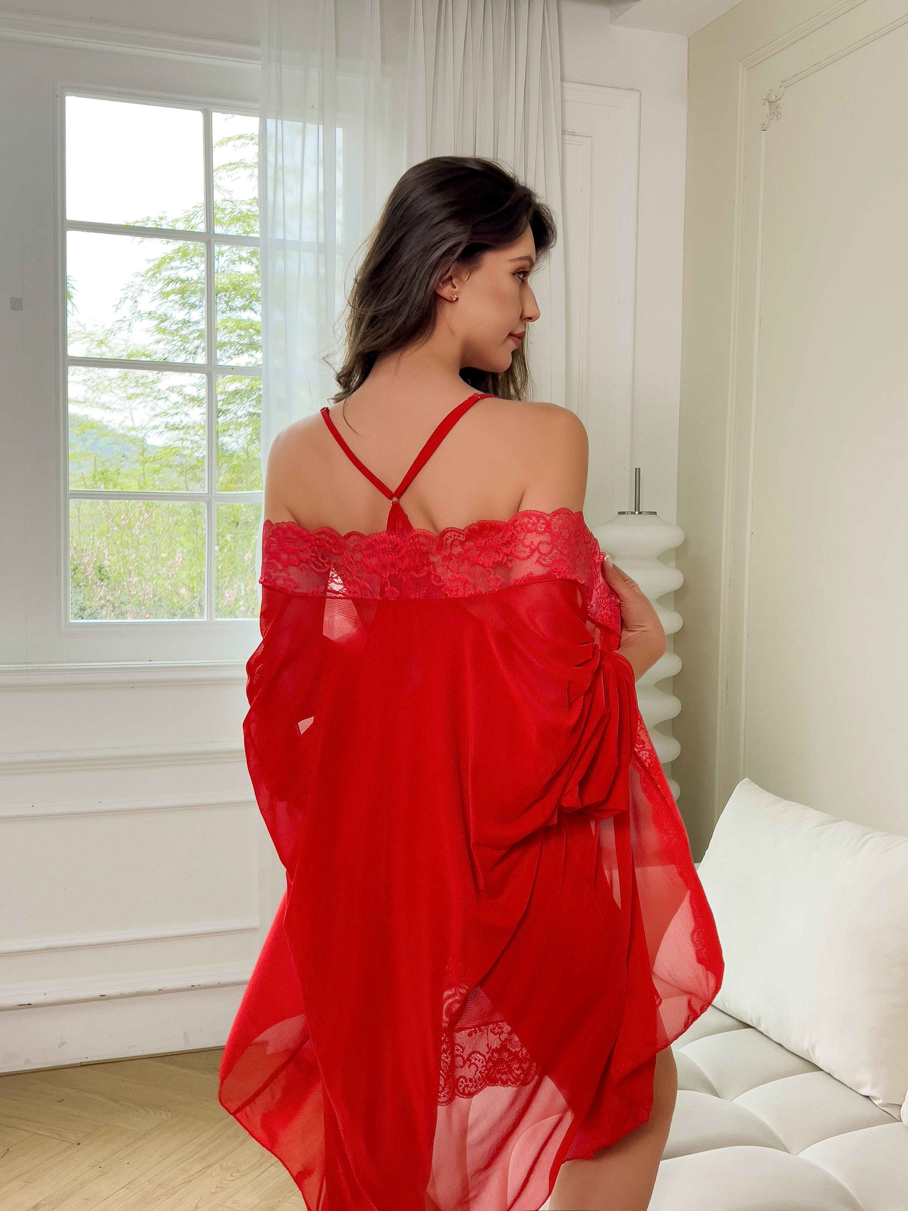 Plus Size Women Sexy Red Sheer - Kimono Sheer Floral reseña y precio