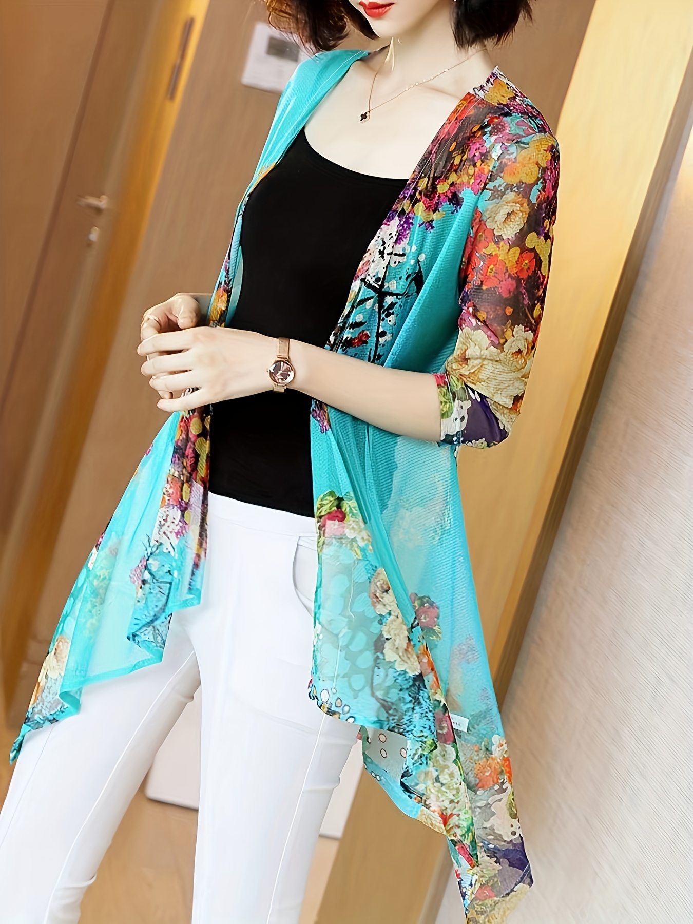 Women's Elegant Sheer Mesh Car - Kimono Sheer Floral reseña y precio