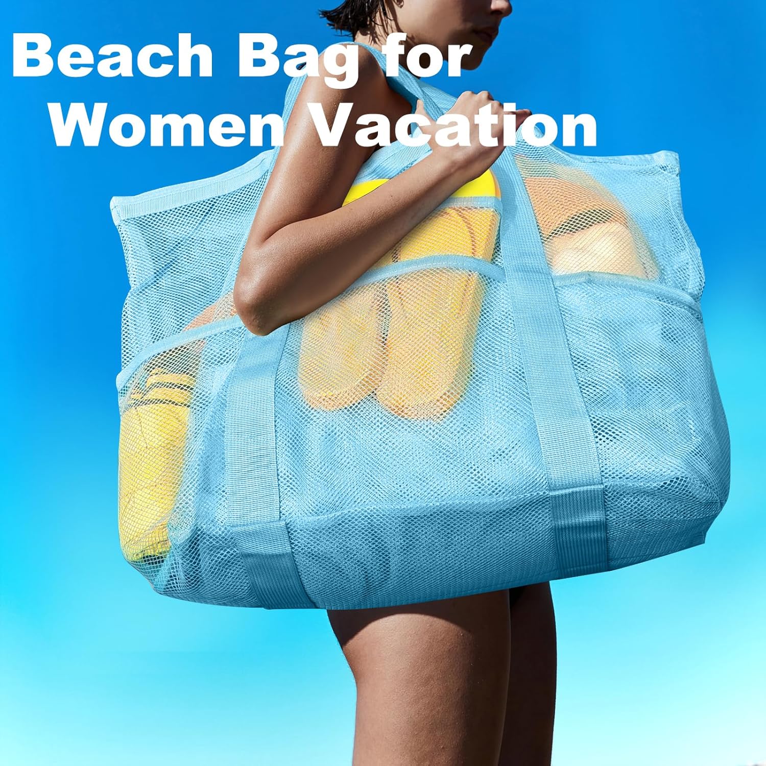 Mesh Beach Bag, Large Tote wit - Tote Bag Beach reseña y precio