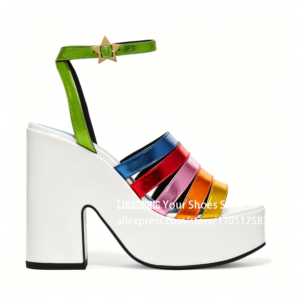 Multicolor Strappy Chunky Heel - Sandal Strappy Heeled reseña y precio
