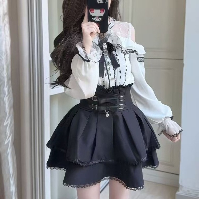 Japanese Gothic Y2k Lolita Sty - Blouse Off Shoulder reseña y precio