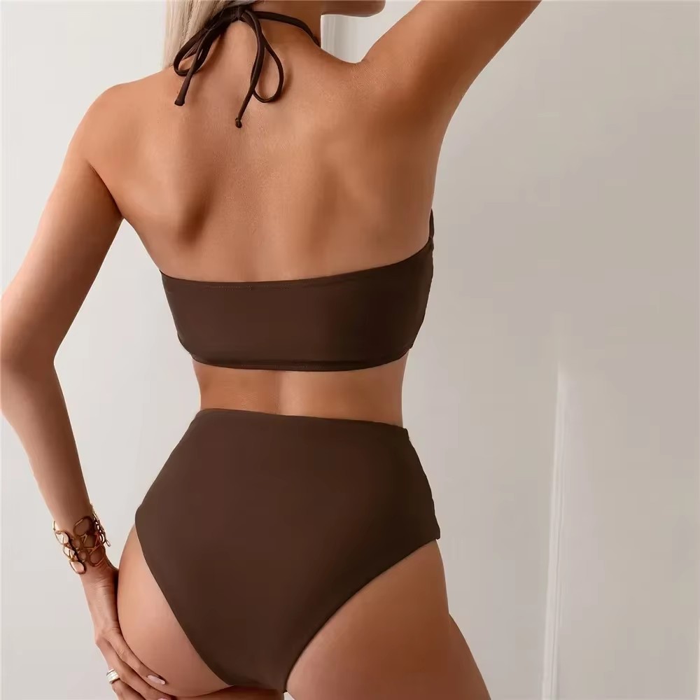 Dark Brown Solid Swimwears Hal - Swimsuit Bikini Ruched reseña y precio