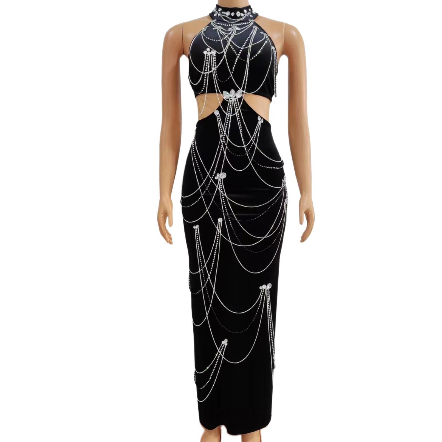 Zuanlianhei Luxury Black Velve - Maxi Dress Halter reseña y precio