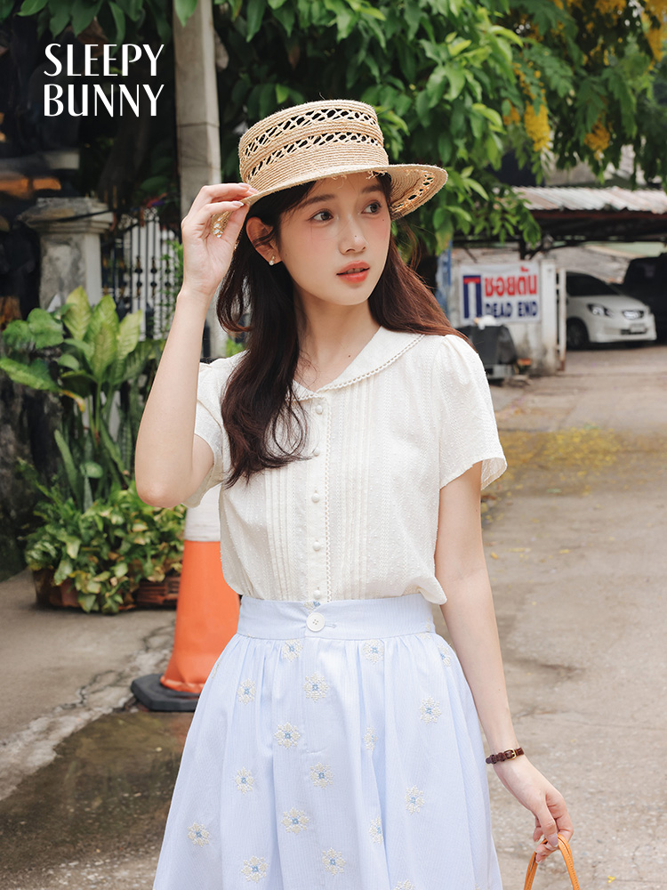 Vintage White Shirt Floral Emb - Midi Skirt Floral reseña y precio