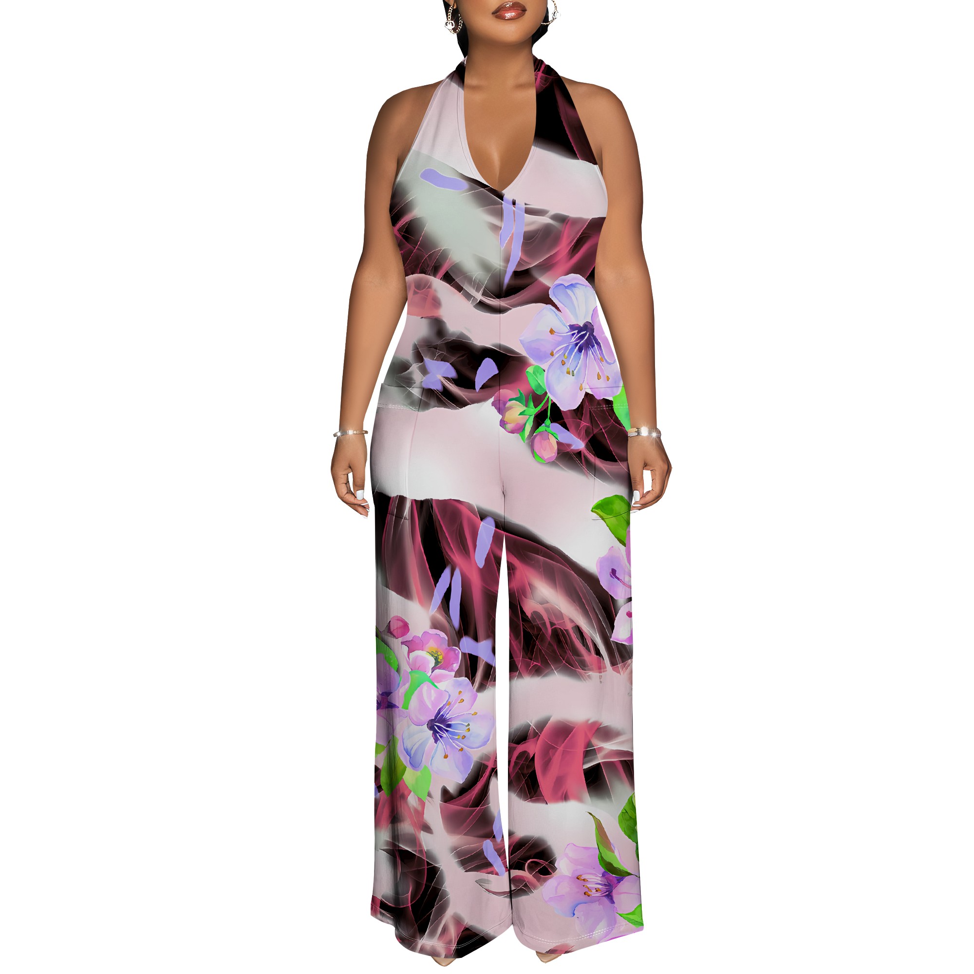 Floral Print Halter Jumpsuit - - Romper Floral Print reseña y precio