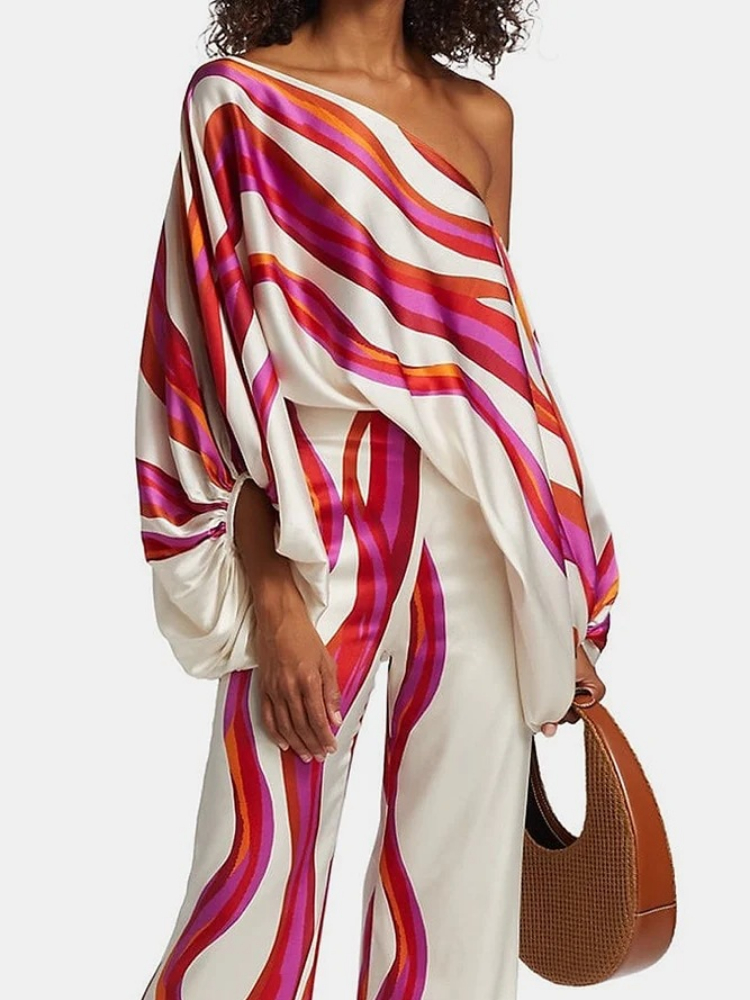 Women's Printed Satin 2-piece  - Blouse Off Shoulder reseña y precio