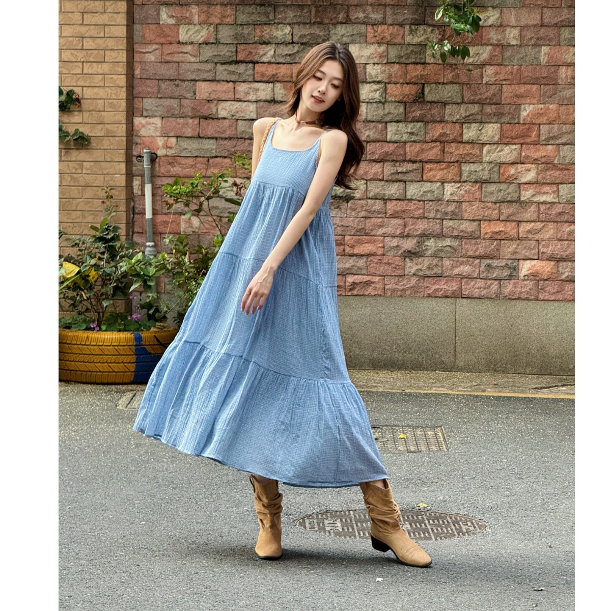 Elegant Blue Plaid Cotton Line - Linen Dress Wrap reseña y precio