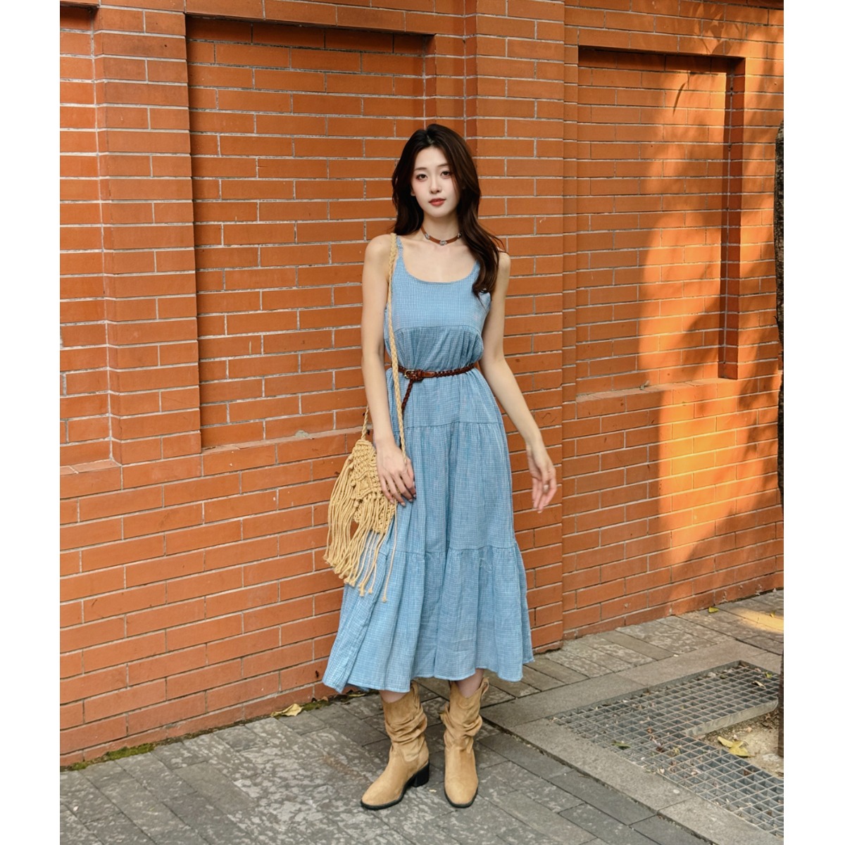 Elegant Blue Plaid Cotton Line - Linen Dress Wrap reseña y precio