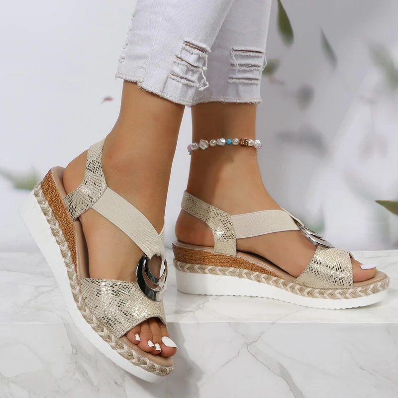 Metal Buckle Wedge Sandals for - Wedge Espadrille Women reseña y precio