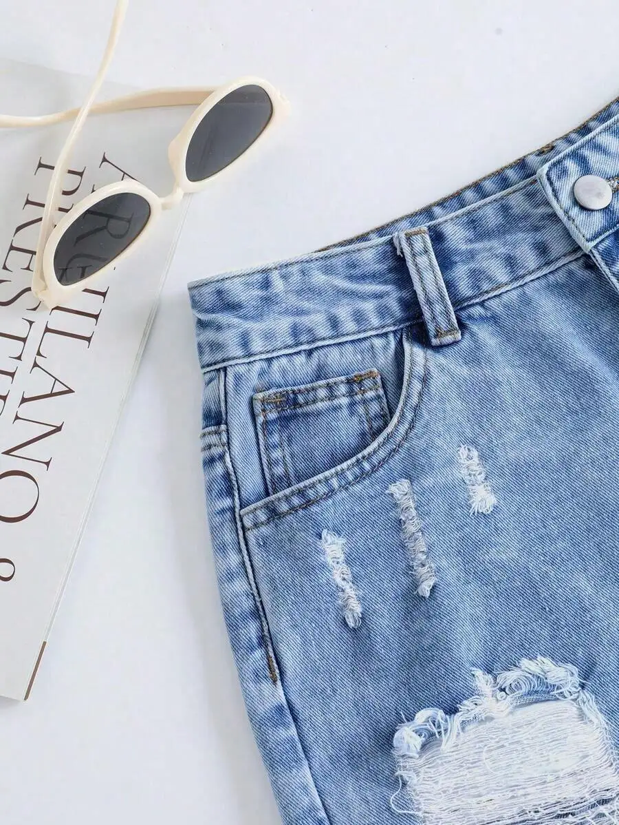 Womens Distressed Denim Shorts - Shorts Denim Frayed reseña y precio