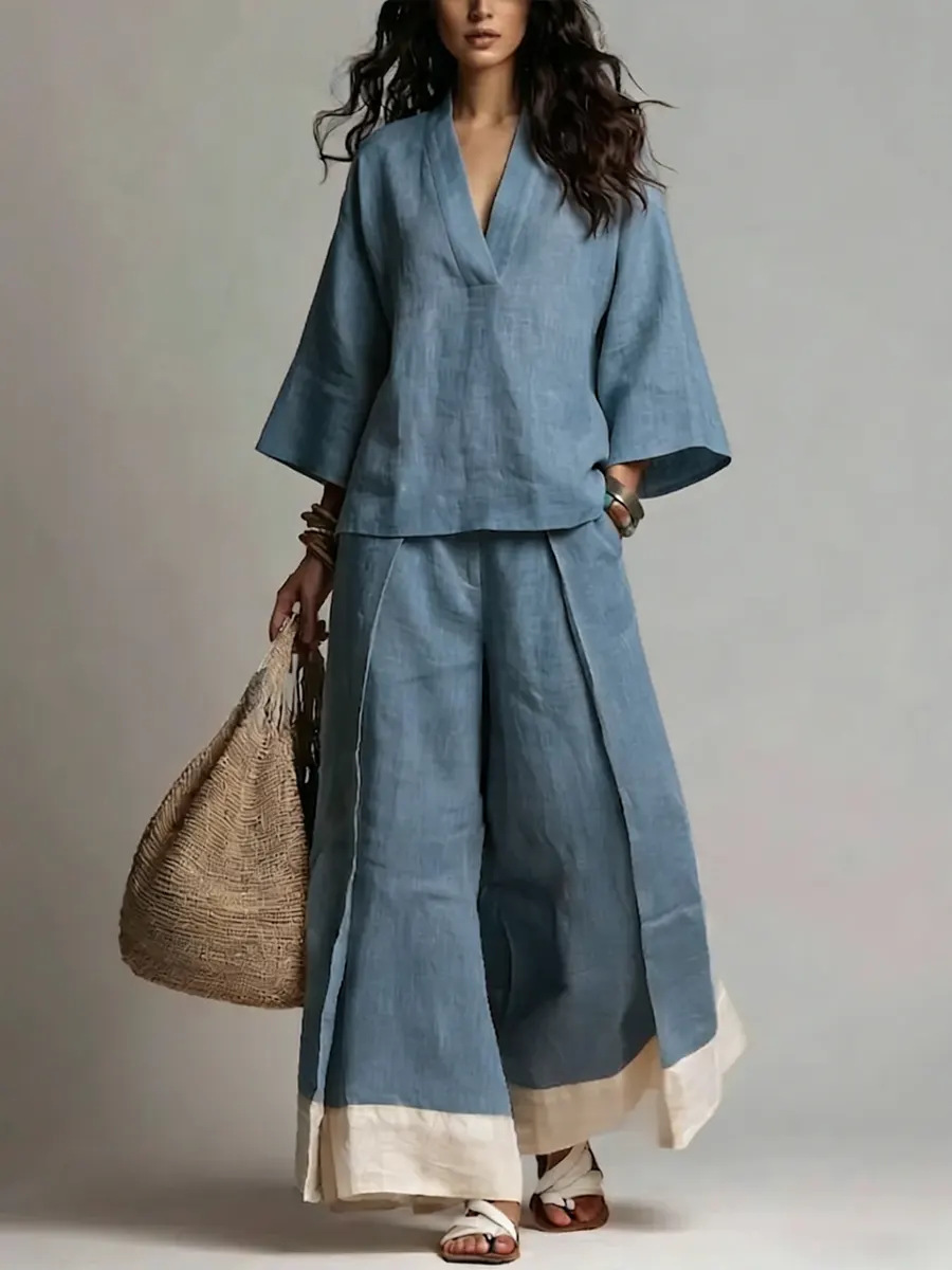Summer Women V-neck Cotton Lin - Linen Pant Wide reseña y precio