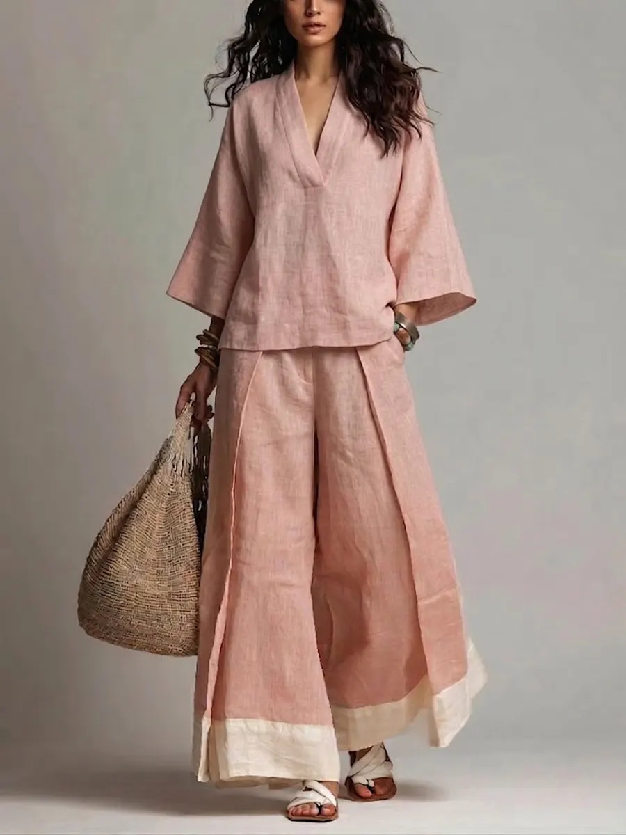 Summer Women V-neck Cotton Lin - Linen Pant Wide reseña y precio