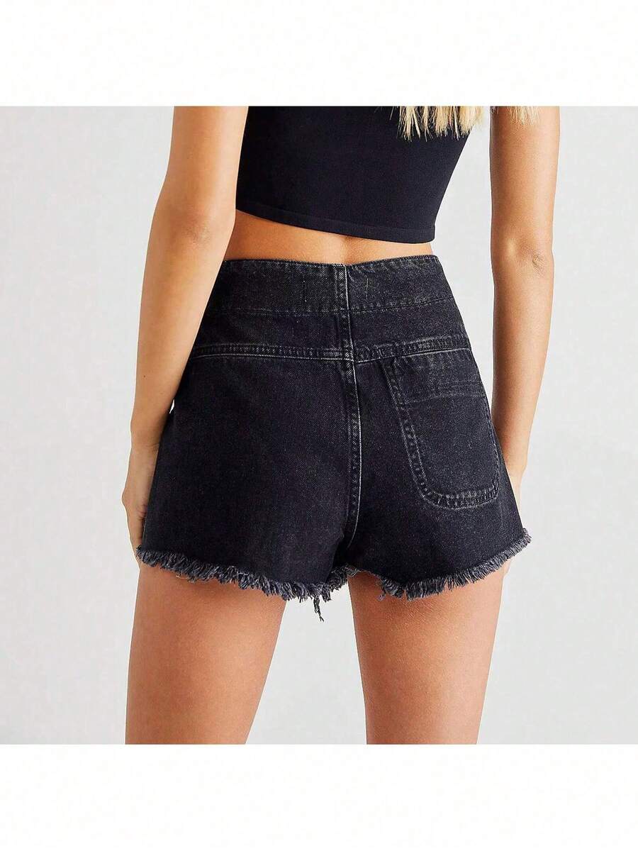 Women Denim Wrap Skort High Wa - Shorts Denim Frayed reseña y precio