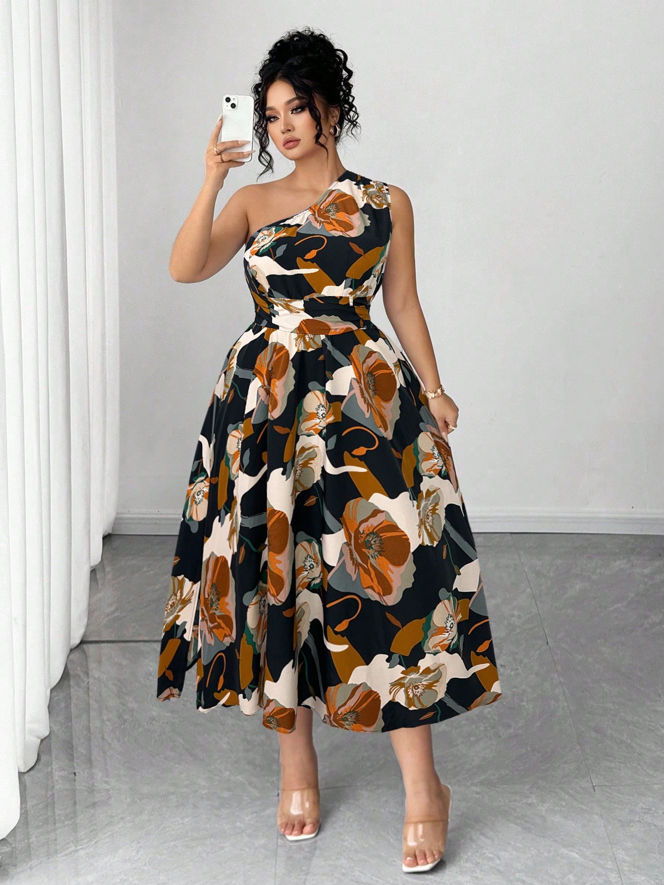 Asymmetrical One-Shoulder Flor - Midi Skirt Floral reseña y precio