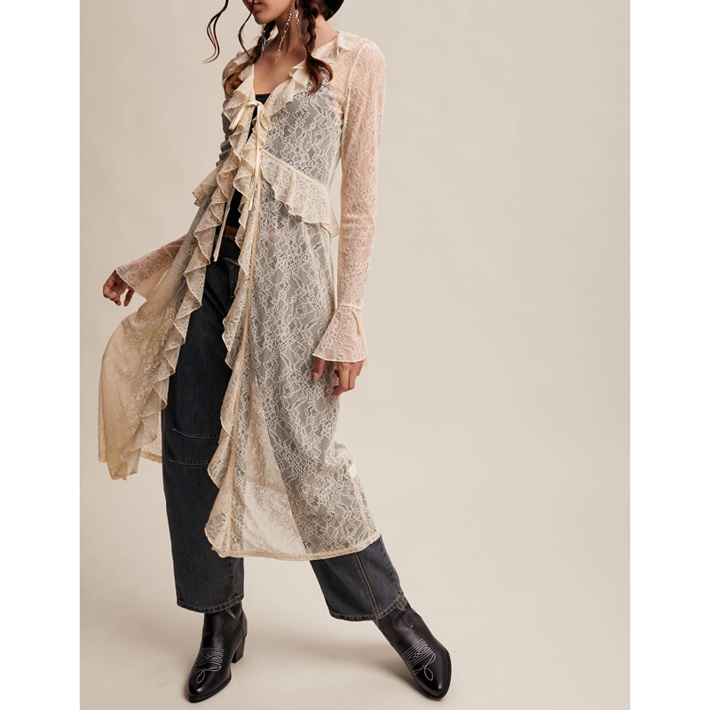 Women's Floral Lace Mesh Tie F - Kimono Sheer Floral reseña y precio