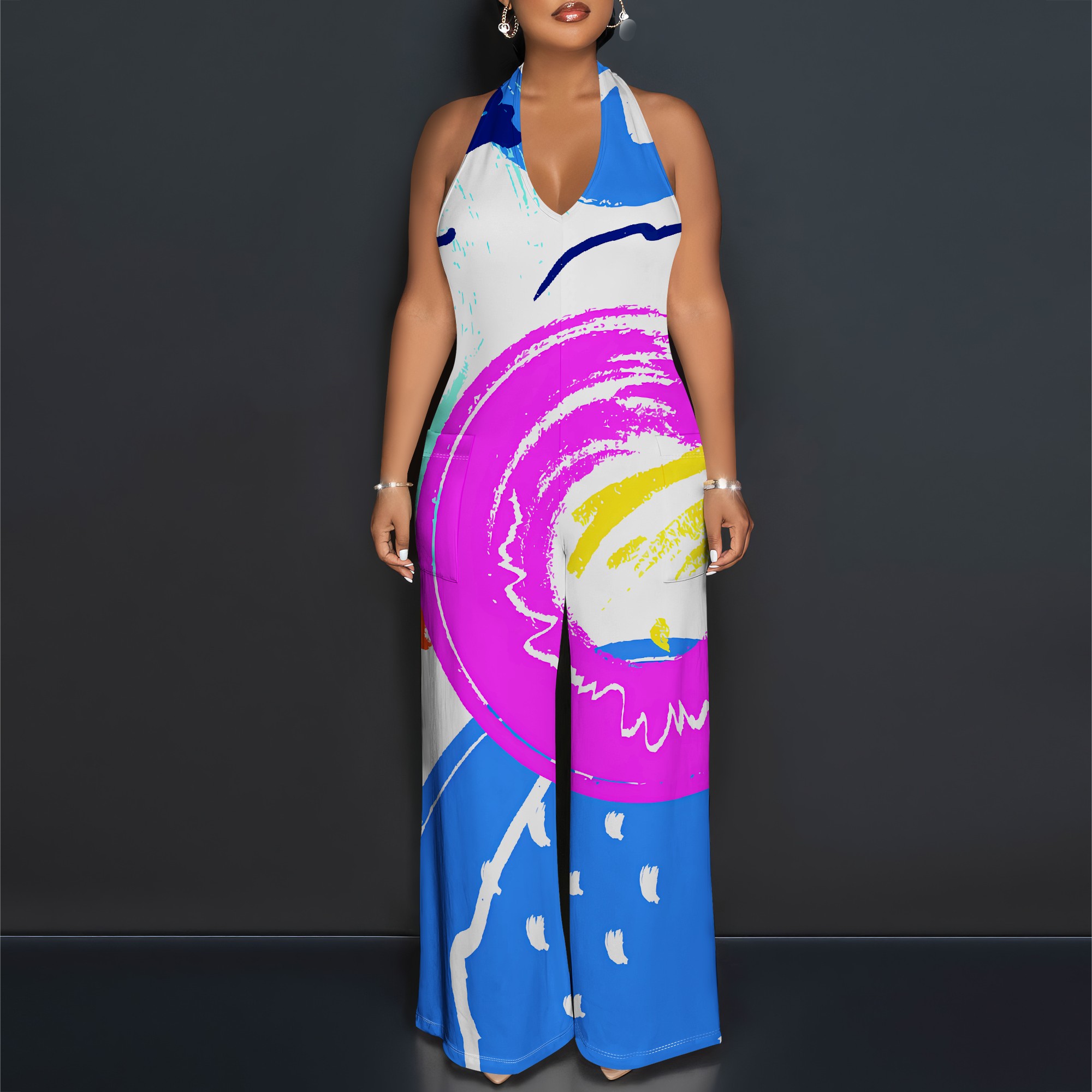 Bold Abstract Brushstroke Halt - Maxi Dress Halter reseña y precio