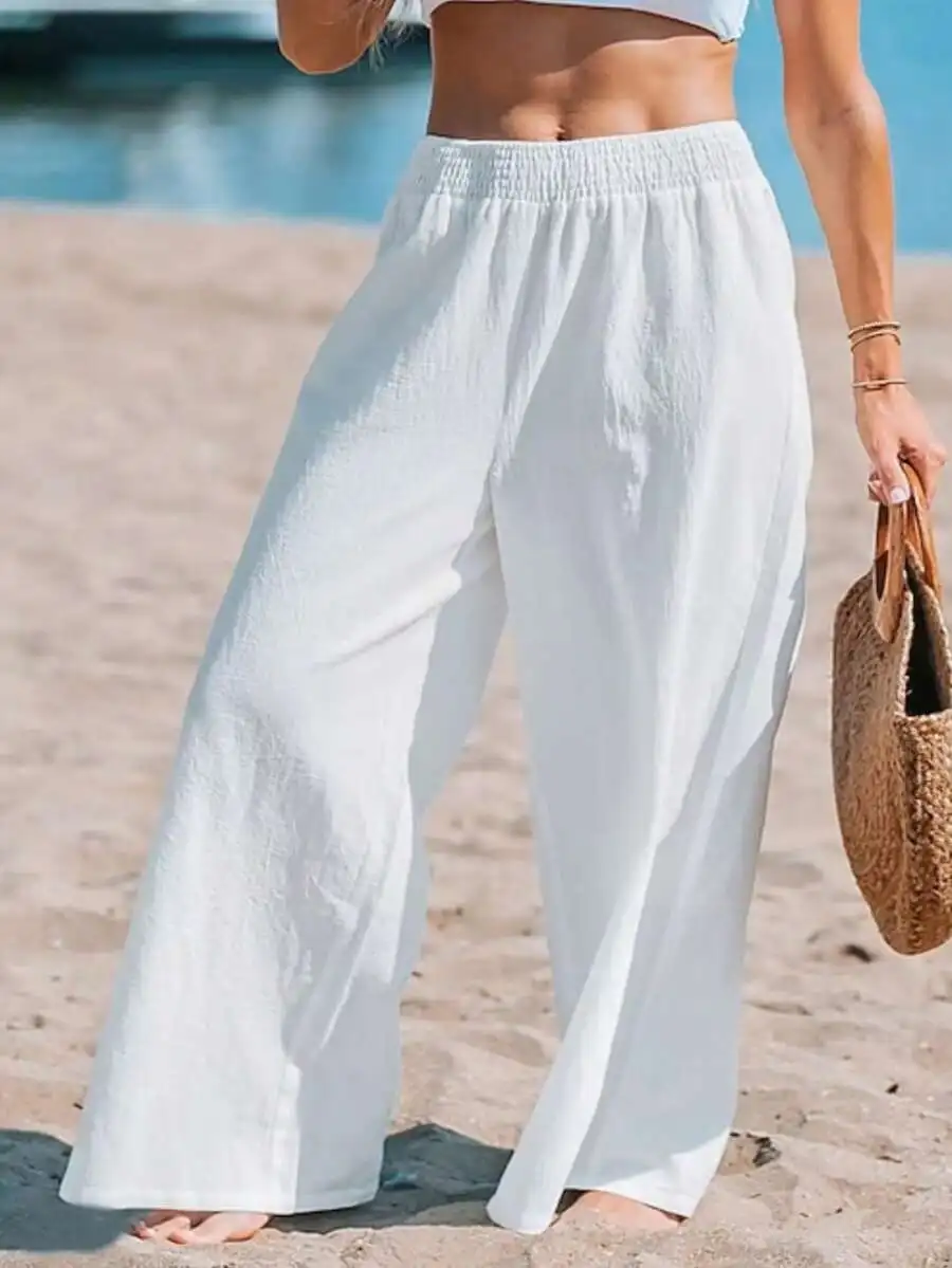 Women High Waist Loose Wide Le - Linen Pant Wide reseña y precio