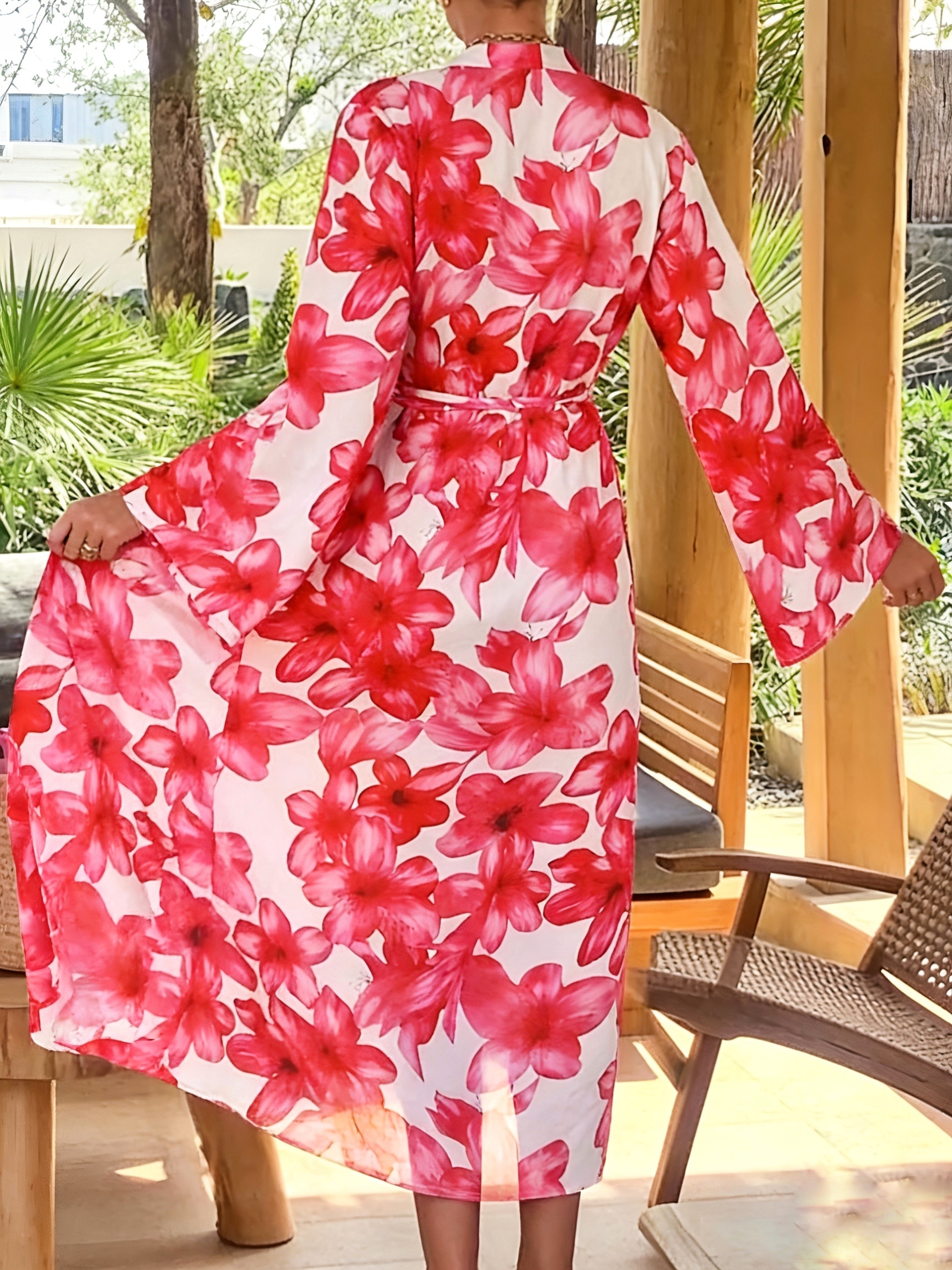 Women's Red Floral Kimono Robe - Kimono Sheer Floral reseña y precio