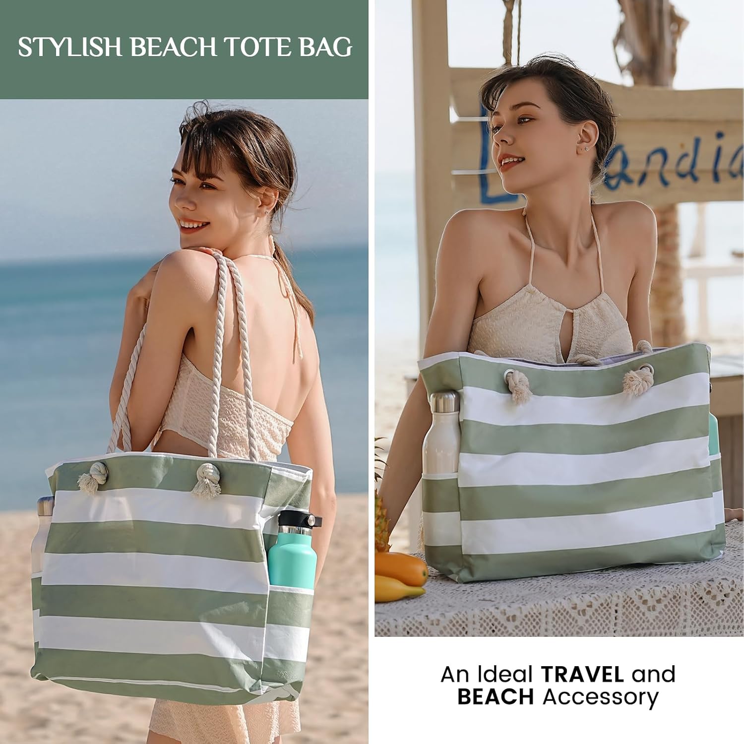 Large Waterproof Beach Tote Ba - Tote Bag Beach reseña y precio