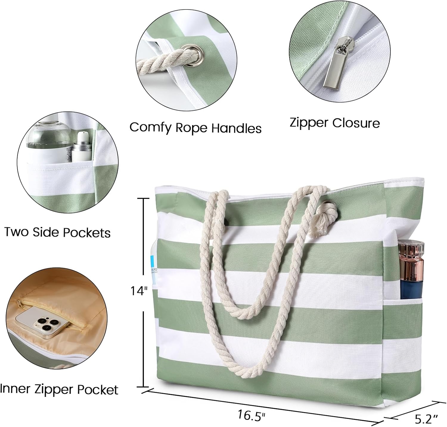 Large Waterproof Beach Tote Ba - Tote Bag Beach reseña y precio