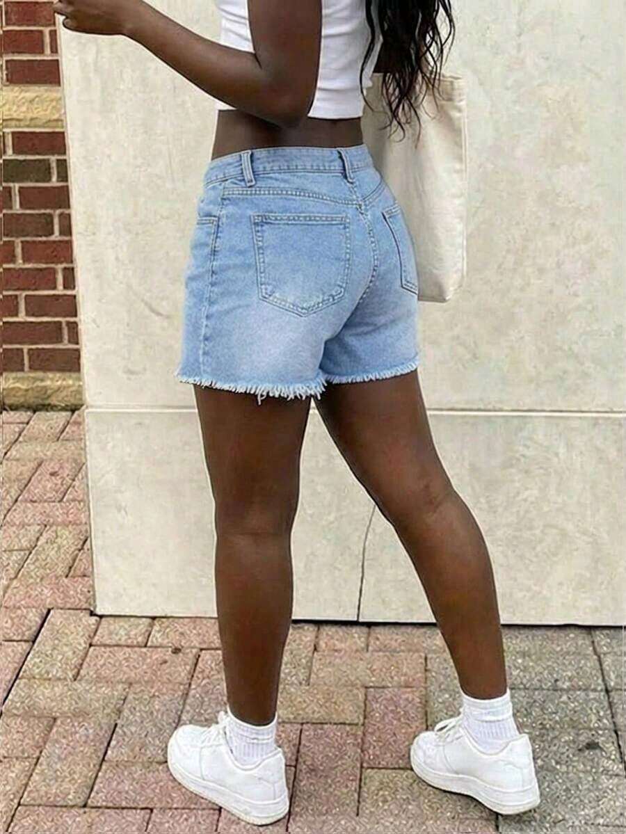 Womens High Waist Light Wash D - Shorts Denim Frayed reseña y precio