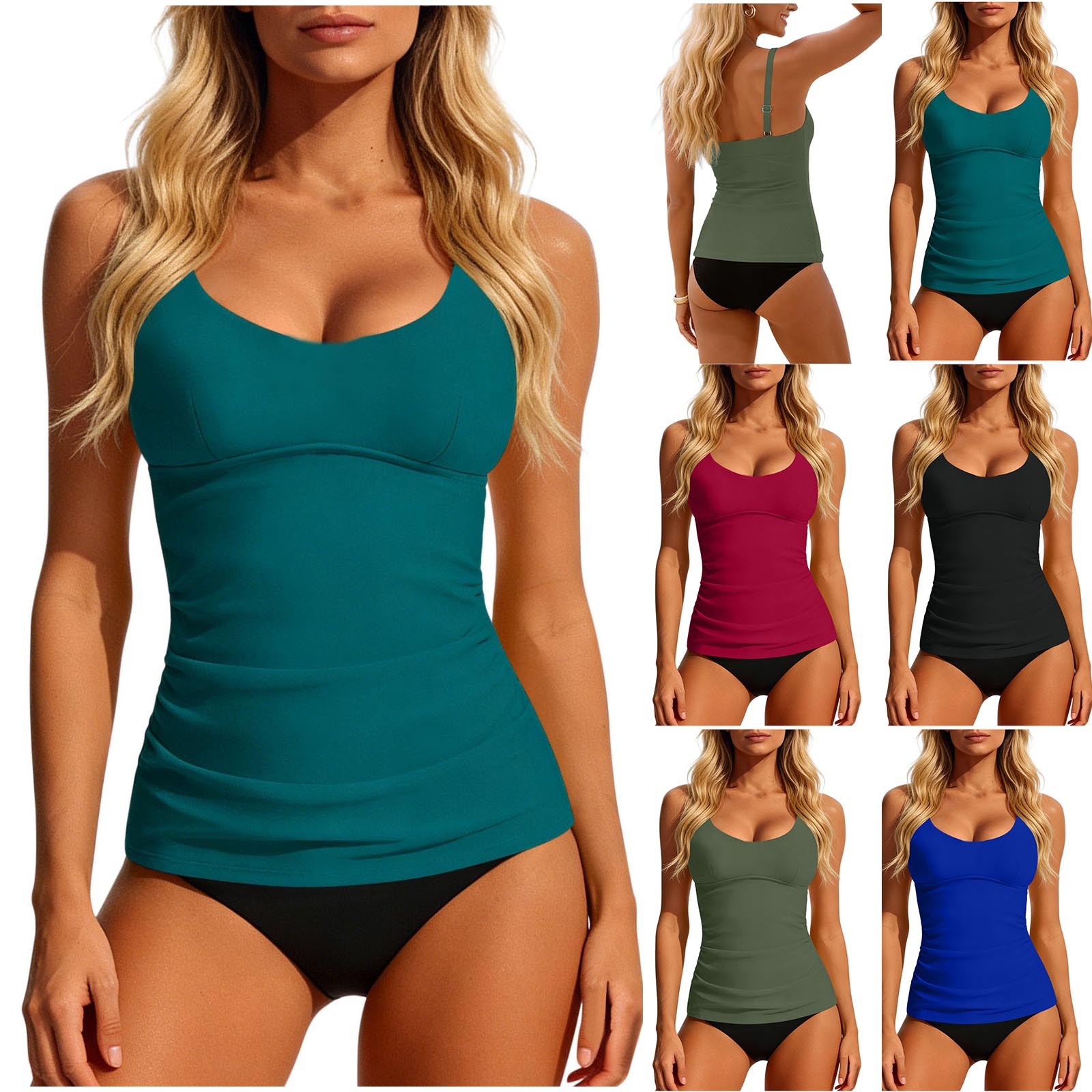 Women's 2026 Tankini Teal Scoo - Swimsuit Bikini Ruched reseña y precio