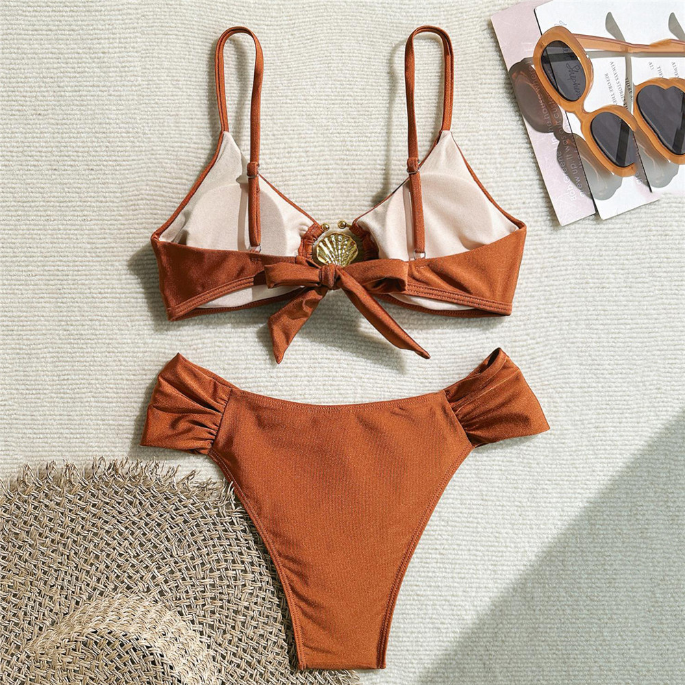 Metal Shell Ring Swimwear Sexy - Swimsuit Bikini Ruched reseña y precio