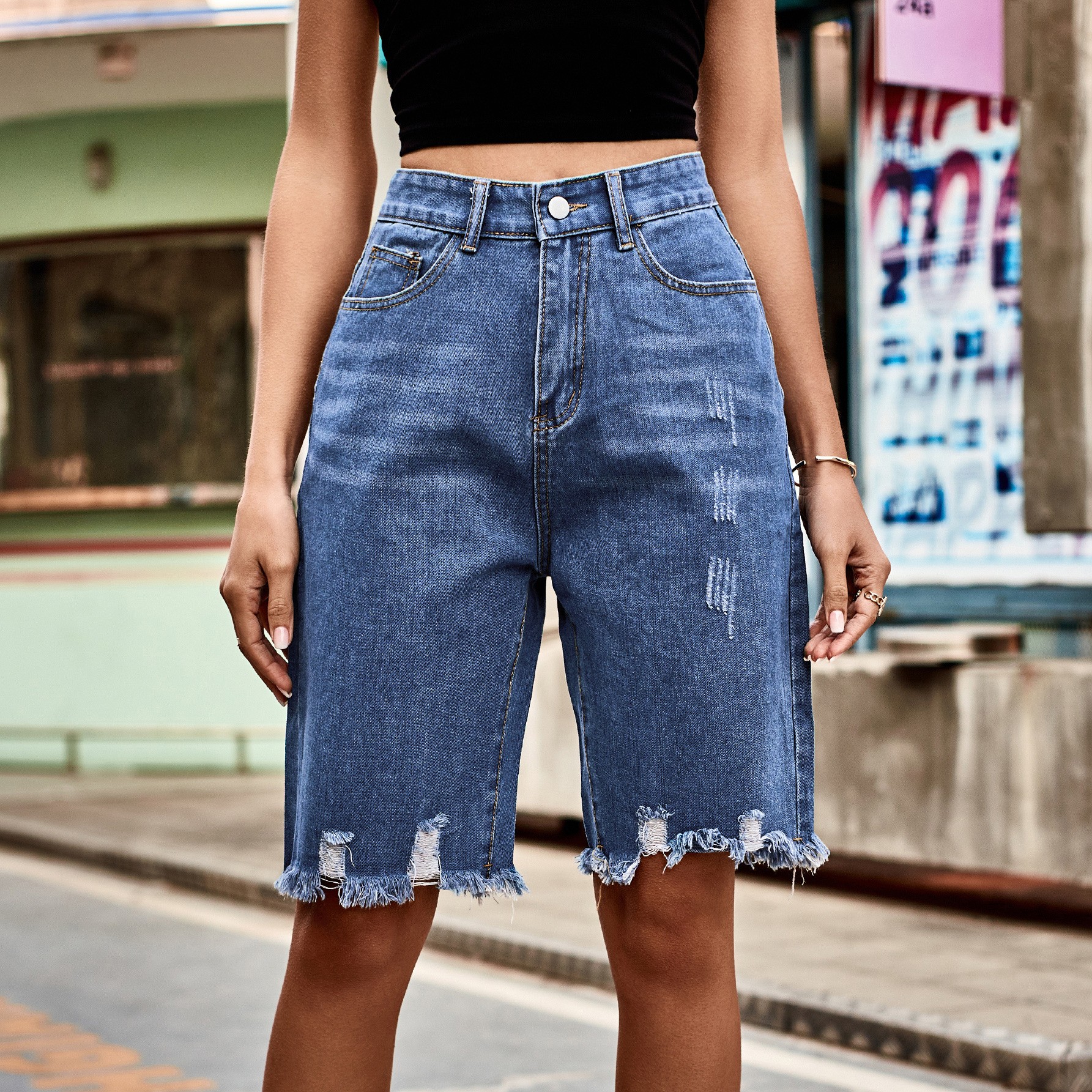 Summer Women's Clothing Distre - Shorts Denim Frayed reseña y precio
