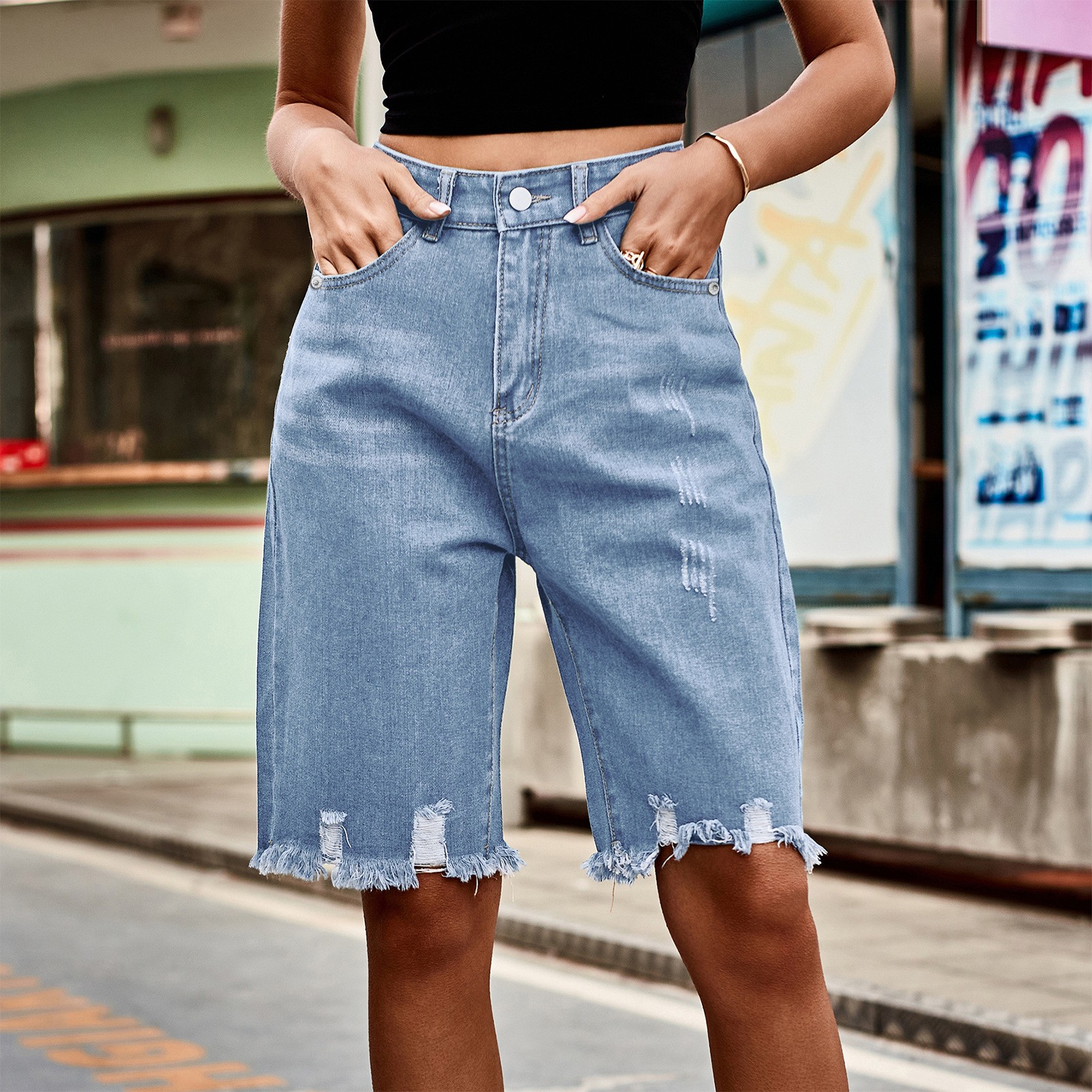 Summer Women's Clothing Distre - Shorts Denim Frayed reseña y precio