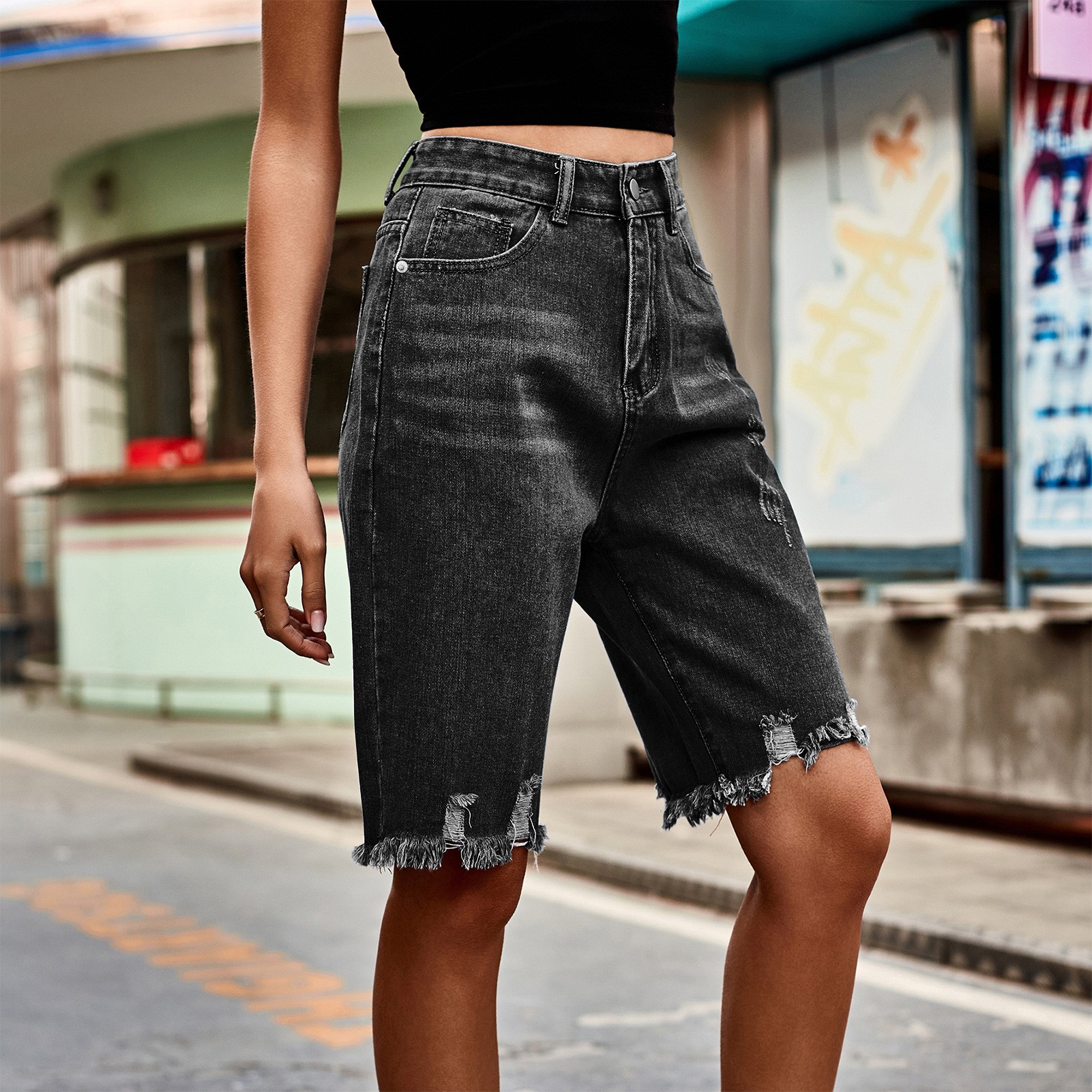 Summer Women's Clothing Distre - Shorts Denim Frayed reseña y precio