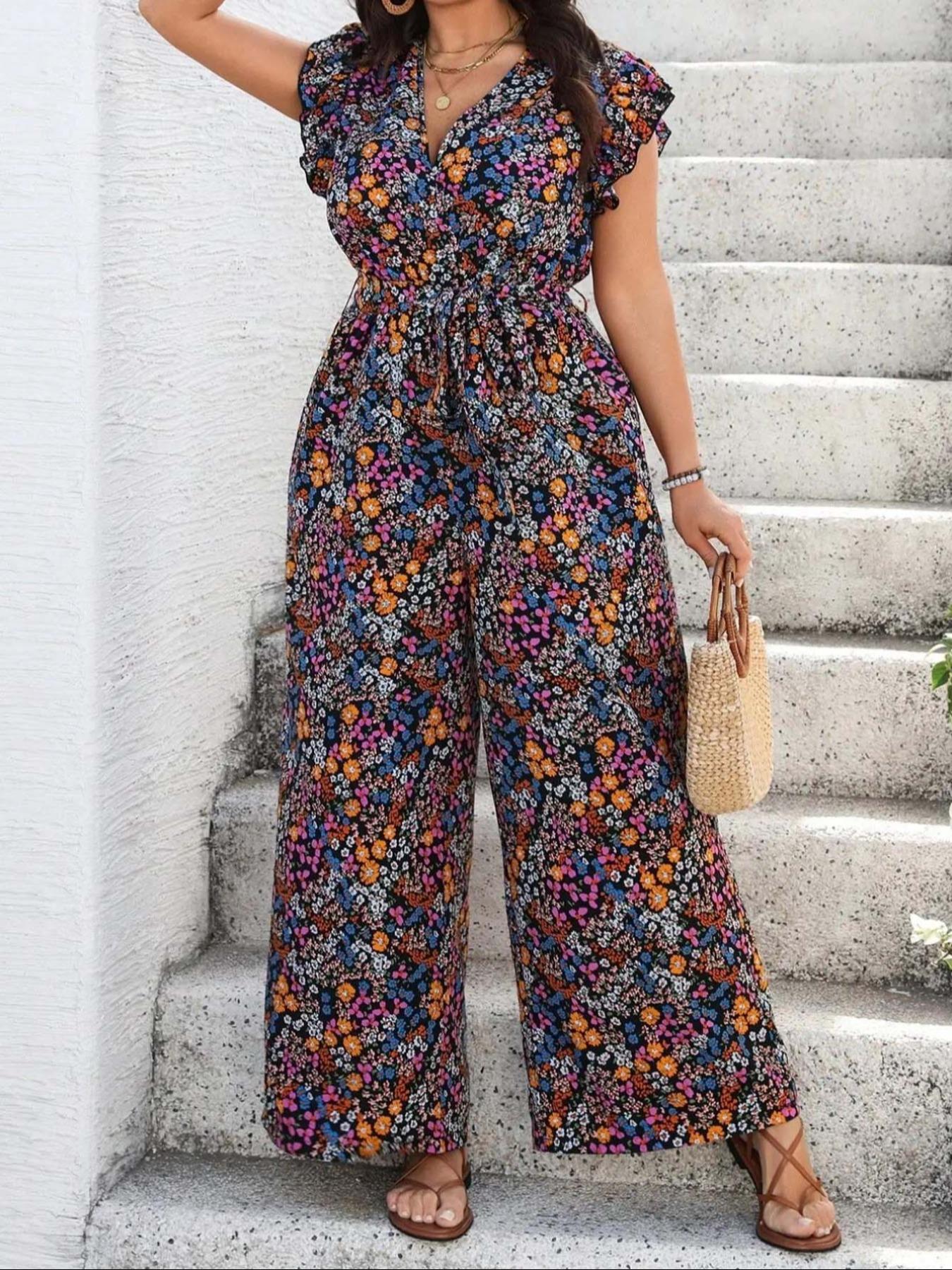 【Plus Size】 Floral Print Tie S - Romper Floral Print reseña y precio