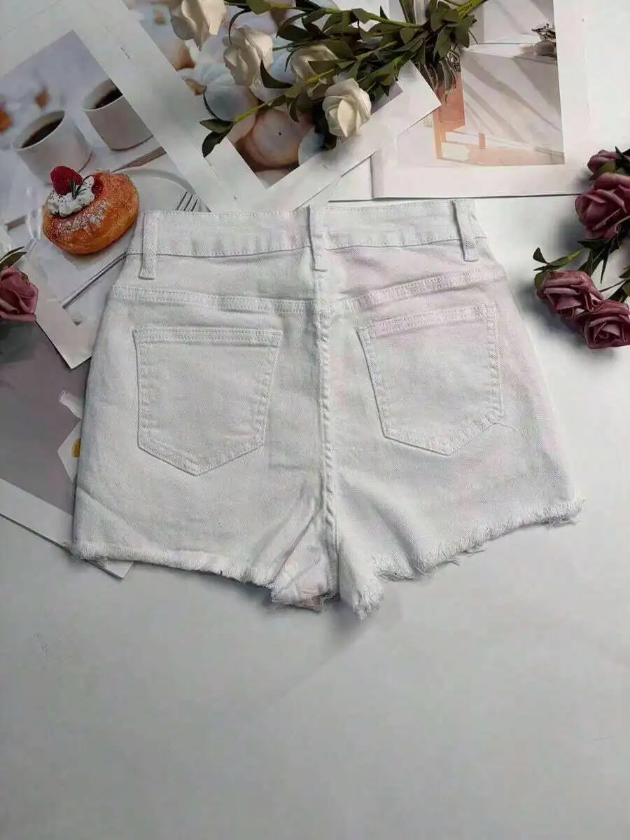 Womens White Distressed Denim  - Shorts Denim Frayed reseña y precio