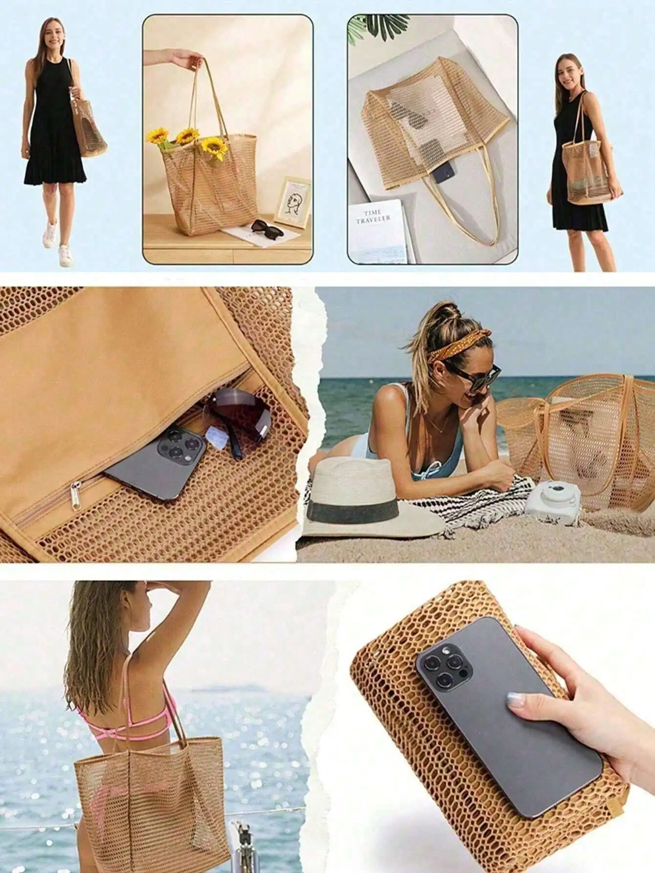 1pc Mesh Beach Tote Bag, Outdo - Tote Bag Beach reseña y precio