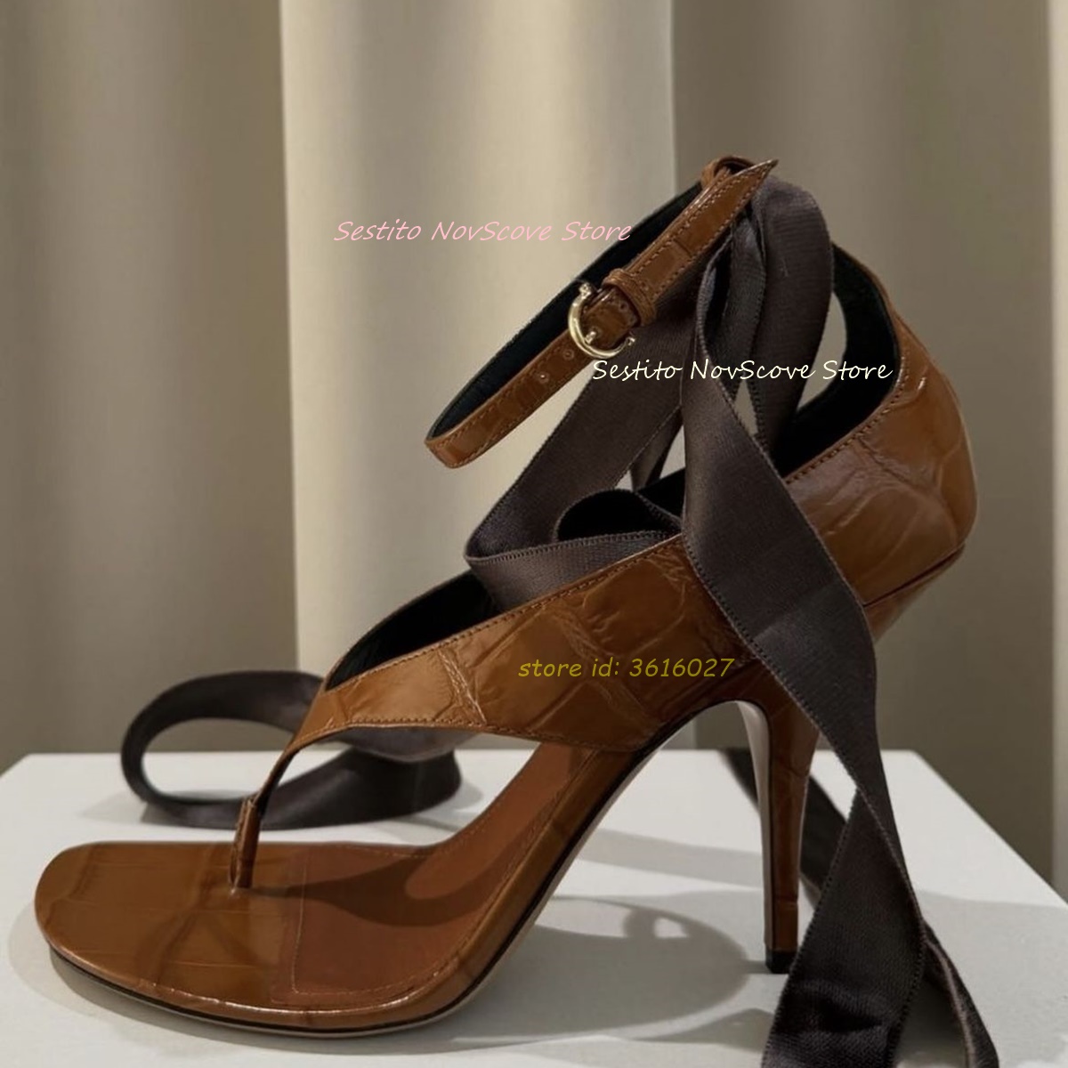Brown Open Toe Lace Up Sandals - Cover Up Kaftan reseña y precio