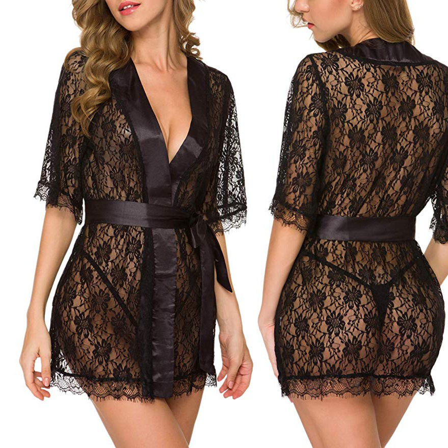 Floral Lace V-Neck Lingerie Ni - Kimono Sheer Floral reseña y precio